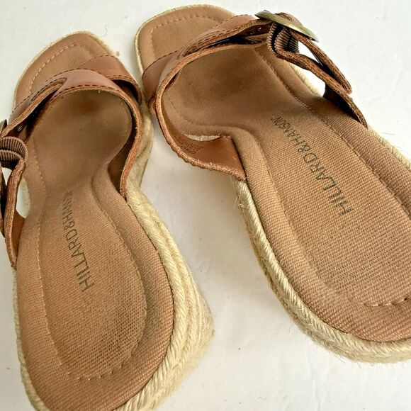 Hillard & Hanson Womens Dessa Caramel Cognac Leather Wedge Slip On Open Toe Sz 8 - Picture 8 of 9